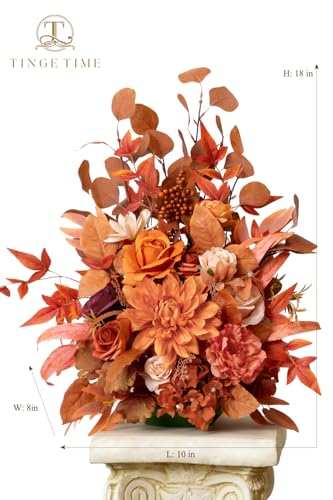 TINGE TIME Free-Standing Artificial Flower Set of 2, Table Centerpiece with Rubber Pad, Silk Fake Flower for Fall Wedding Centerpiece Archway Aisle Welcome Entrance (Maple Red) - color: Maplered