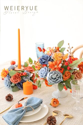 Artificial Flower Box Set Silk Fake Flowers DIY Center Cake Decoration Wedding Bouquet Corsage Home Decor Outdoor Decor Gift (Passionate Burnt Orange) - color: Passionate Burnt Orange