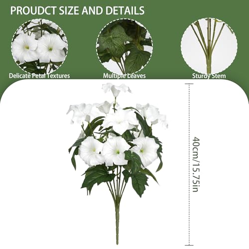 Artificial Flowers for Outdoors, Faux Petunias Spring Summer Decoration, Fake Flowers Plants UV Resistant Look Real Silk Flowers for Outside Planter Front Door Porch Patio Yard (6, White) - color: White