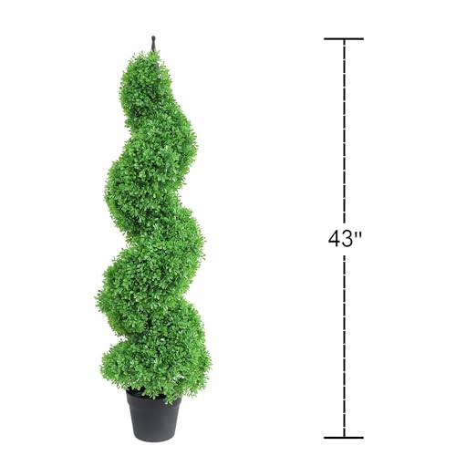 momoplant 35 Inch-3FT Artificial Boxwood Topiary Tree Spiral Plants Spiral Tree Fake Faux Plant Decor in Plastic Pot Green Indoor or Outdoor, Set of 2 (43in) - size: 43in