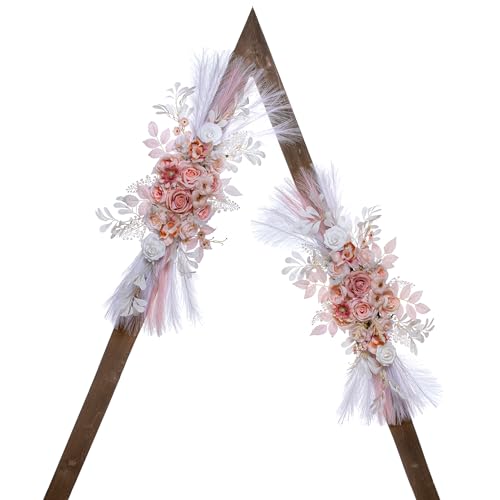 Lisuun Wedding Arch Flowers, Artificial Flowers for Decoration, Large Flower Swag for Boho Styles Wedding Ceremony Floral Decor - Pack of 2 - color: Salmon Pink&pampas White
