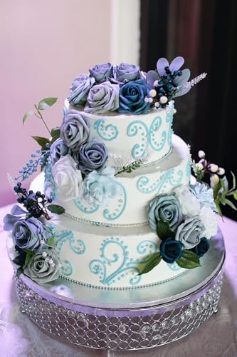 FACINOC Roses Artificial Flowers Blue Fake Flower Bulk for DIY Wedding Bouquets Bridal Baby Shower Centerpiece Table Decorations Silk Faux Floral Arrangements for Party Home Decor Indoor Dusty Blue - color: F (Blue, White Fake Flowers)
