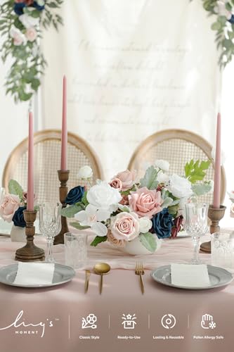 Ling's moment Fake Flowers Box, Faux Artificial Greenery Stems Foam Roses Silk Orchid Ranunculus Fabic Flower for Centerpieces Bouquet Wedding Vase Decorations, Dusty Rose & Navy, Grand Combo - color: Pk-dusty Rose & Navy, size: Grand