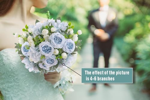 4 Bunches Peonies Artificial Flowers, Silk Peonies Flowers Fake Bouquet Faux Floral Arrangements for Centerpiece Table Wedding Party Home Decor (4, Blue White) - color: Blue White