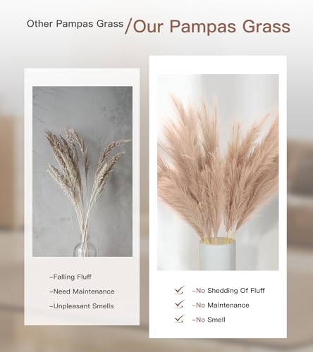 9 Pcs 45" Pampas Grass Decor Long Stem Artificial Flower Floor Vase Tall Faux Floral Brown Pompas Large Fake Plants Dried Bouquet Arrangement Vase Filler for Boho Home Wedding Decoration - color: 9 Pcs 45" Brown Style