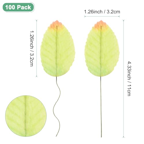 M METERXITY 100-Pack Artificial Silk Leaf, Faux Wire Single Leaves, Fake Flower Leaf with Stem for DIY Bouquet/Wreaths/Wedding/Garland/Party Decorations, Fake Rose Craft Leaves [Green Red] - color: Green Red