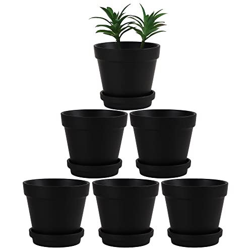 Terra Cotta Pots with Saucer- 6-Pack Large Terracotta Pot Clay Pots 5.5'' Clay Ceramic Pottery Planter Cactus Flower Pots Succulent Pot with Drainage Hole- for Plants,Crafts terra cotta planter(Black) - color: Black