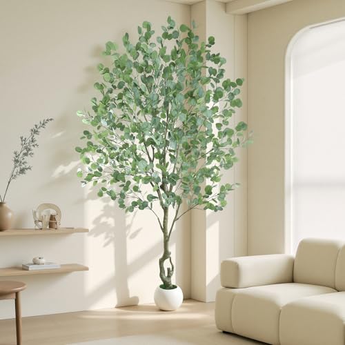 Caxchiling Large Artificial Eucalyptus Tree 7FT, Fake Tree for Indoor Outdoor, Lifelike Tall Floor Plants with Heavy Trunk and Ball-Shaped Pot, Home Office Decor Living Room Bedroom Doorway Hallway - color: Eucalyptus, size: 7ft