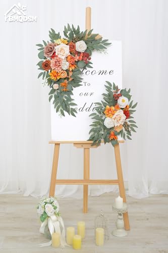 Faux Flowers Wedding Arch Flowers Kit(Pack of 2) for Wedding Decor Ceremony Reception Backdrop Thanksgiving Halloween Party Decoration (Orange) - color: Orange