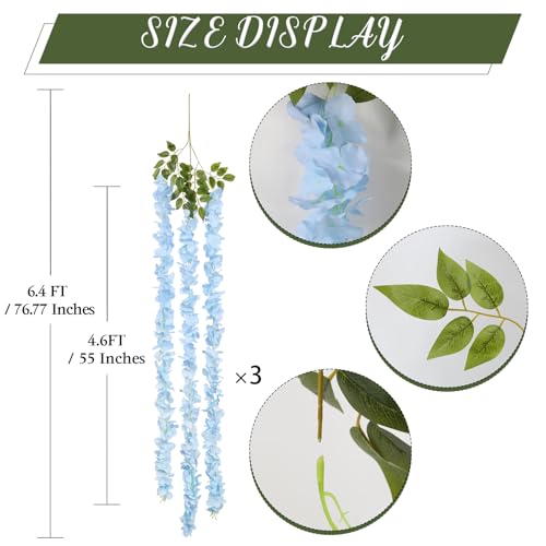 IPOPU Light Blue Wisteria Hanging Flowers Garland 6.4FT Wisteria Garland Hanging Flowers for Decoration for Wedding Arch, Backdrop, Garden Party Decor, 3 PCS (Light Blue) - color: Light Blue