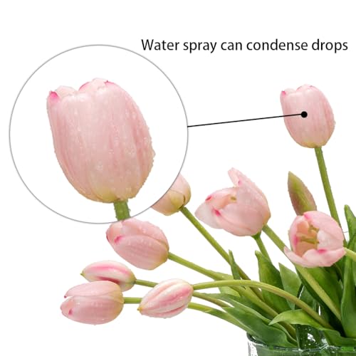 DUYONE 15Pcs Artificial Tulips Flowers, Soft Touch Realistic Latex Tulips Bouquet for Home Office Wedding Party Garden Decor, Fake Flowers for Dining Table Living Room Spring(Light Pink,15pcs) - color: A Style-15pcs Light Pink (No Vase)