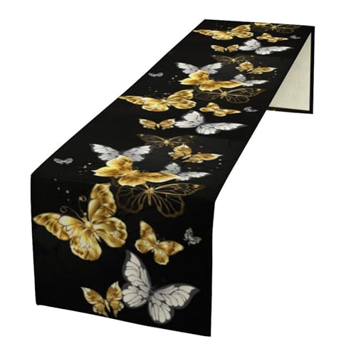 Golden Butterfly Table Runner, Black Gold Butterflies Kitchen Dining Table Decoration for Home Party Decor 13x36 Inch - color: Butterfly_5, size: 13x36inch