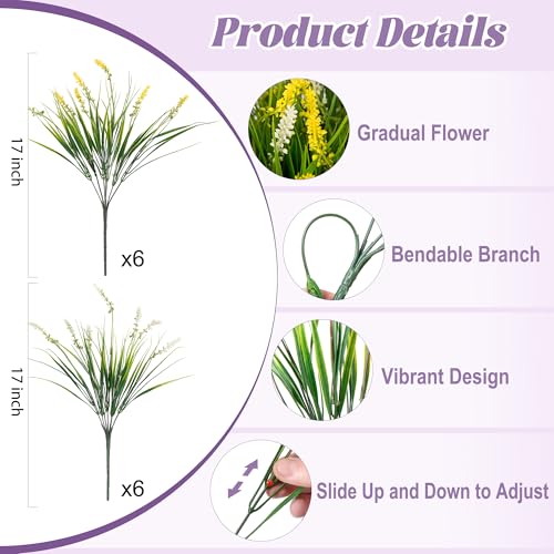 Ammyoo Artificial Faux Plants for Outdoor Spring Decoration, 12 Pcs Fake Monkey Grass for Garden Porch Balcony Planters, Fake Flowers Shrubs UV Resistant No Fade Plants Greenery Bush(Yellow White) - color: Yellow White, size: 12 Pcs