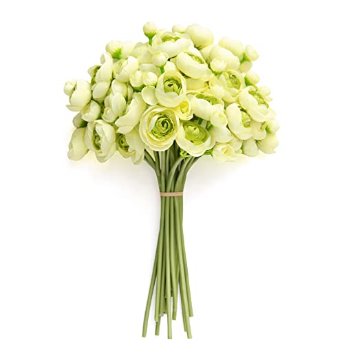 Ling's moment Ranunculus Artificial Flower, Faux Silk Mini Ranunculus Flowers for DIY Bouquet, Bulk Fake Wedding Filler Flowers for Centerpieces Arrangements Bridal Shower Decorations, Green - color: Grn-green
