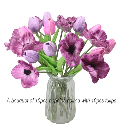 Artificial Flowers 10 Heads Mini Real Touch Artificial Tulip for Home Wedding Party Centerpiece Decoration (Mixed Purple) - color: Mixed Purple
