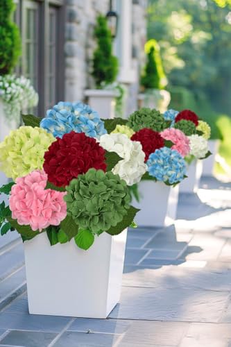Hollyone 3Pcs Blue Hydrangea Artificial Flowers Real Touch Faux Silk Hydrangeas Flowers with Stem Fake Florals Flower for Home Wedding Table Centerpiece Vase Arrangements Decoration - color: Light Blue