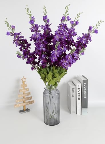 6PCS Purple Delphinium Artificial Flowers 33" Long Stem Larkspur Silk Flowers for Tall Vase, Wedding Centerpieces, Home Decor Indoor - color: Purple