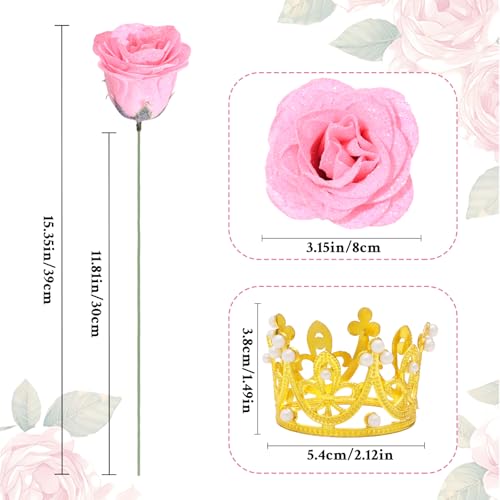 Waipfaru Pink Glitter Roses Bouquet, DIY Fake Flowers Bouquet, Everlasting Shiny Artificial Rose Bouquet for Valentine's Day, Anniversary, Engagement, Wedding, 24 Roses - color: Pink, size: 24pcs