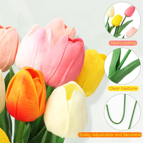 12 Pack 6 Colors 5 ft Artificial Tulips Hanging Flower Garland Decorations Spring Summer Dangling Faux Tulip Floral Vine Strings with Hooks for Wall Ceiling Wedding Tea Party - color: 6 Colors