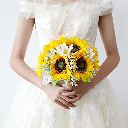 TOOYFUL Wedding Bride Bouquet Sunflowers Bridesmaid Holding Flower Artificial Flowers for Festival Wedding Ceremony Decor Centerpiece
