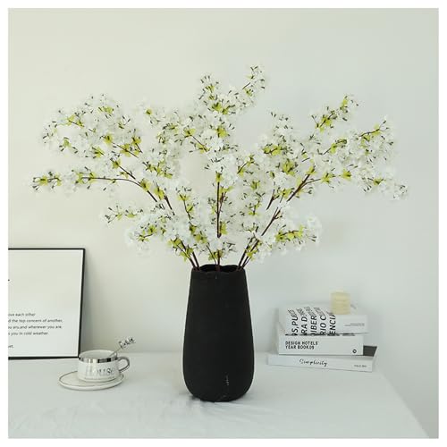 3Pcs Artificial Cherry Blossom Branches - Pink Silk Faux Peach Flowers Stems Fake Plants for Vase Home Wedding Centerpieces Spring Garden Decoration (White) - color: White