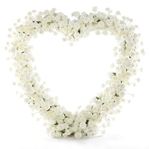 Heart-Shaped Rose Flower Arrangement - Floral Decor for Wedding Arch, Proposal, Party & Event Backdrops, Indoor Outdoor Use（White - color: White
