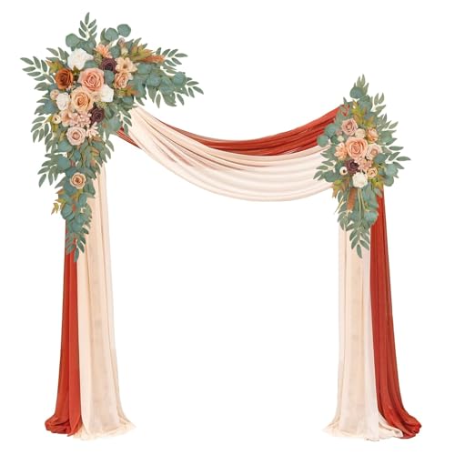 Muhanjia Artificial Arch Flowers Kit(Pack of 4),2Pcs Artificial Flower Arch Decor, 2Pcs Drapes, Ceremony and Reception Background Rose Decoration, Terracotta Champagne Floral Party Outdoor Decor - color: Terracotta Champagne