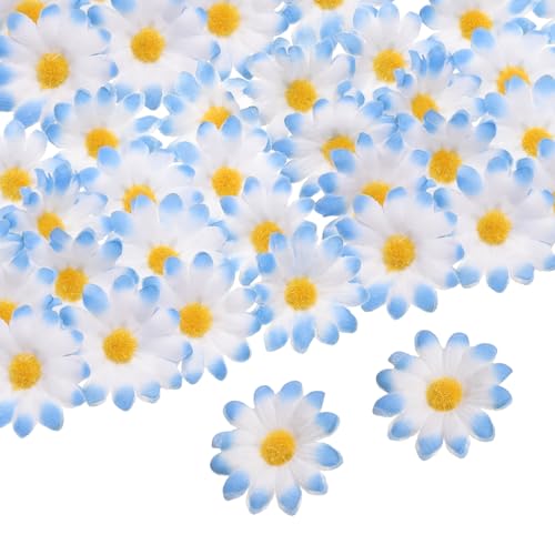 uxcell 100pcs Artificial Daisies Flower Heads,1.6" Silk Fake Daisies Heads Mini Daisies Artificial Flowers Bulk for DIY Wedding Bouquets Centerpieces Party Home Decorations, Blue/Yellow - color: Blue/Yellow