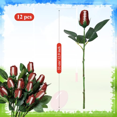 Suhine 12 Pcs Artificial Football Rose Flowers Sports Party Favors Bulk for Birthday Graduation Wedding Party Decorations Table Centerpieces Game Day Tailgate Senior Night Gift(Football Color, Normal) - color: Football Color, size: Normal