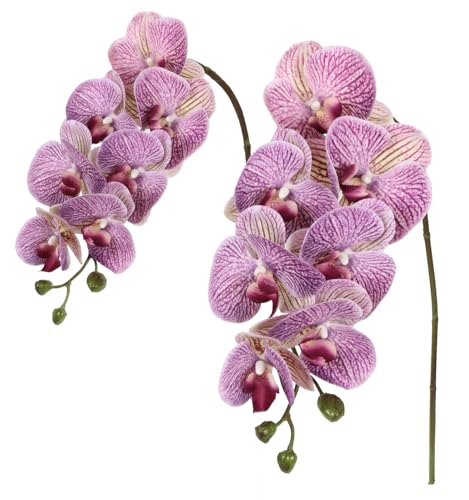 IPOPU Purple Fake Orchid 34.3" Real Touch Faux Orchids Latex Artificial Flowers Phalaenopsis Branches for Home Party Wedding Bridal Shower Decoration, 2pcs - color: Purple Pattern