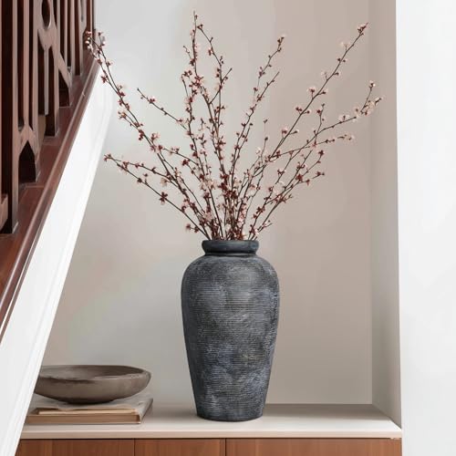 Rustic Vase, 11 inch Large Terracotta Flower Vase, Farmhouse Ceramic Pottery, Distressed Farmhouse Decor for Living Room, Shelf, Entryway, Room Decor, Black Bronze - color: Rustic Bronze