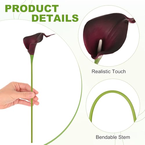 M METERXITY 10-Pack Black Purple Artificial Calla Lily Flowers,14 Inch Faux Calla Lily PU Bouquets Real Touch Faux Flowers for Home/Wedding/Christmas/Party - color: Black Purple