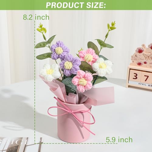 Vynora Crochet Daisy Flowers Bouquet, Valentine's Day Handmade Daisy Artificial Flowers with Card for Mother's Day, Birthday, Wedding, Home Decor, Teacher's Day, Grandma Bday Gift (Purple) - color: Purple Powder White