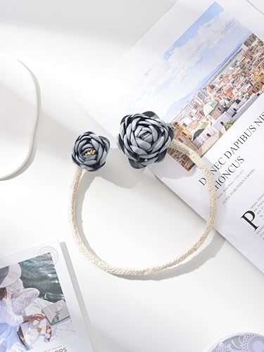 SUQ I OME 2 Pieces Handmade Artificial Rose Flower Curtain Holdbacks,Curtain Tiebacks Clips Creative Window Drape Twist Tie Backs European Style Curtain Holders Decorative Draperies Holdbacks (Blue) - color: Blue