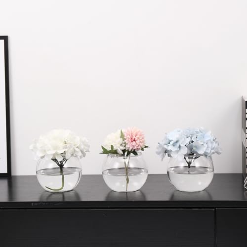 Clear Round Vases Set of 6, Flower Vases for Centerpieces, Glass Vase for Flowers, Glass Bowl Vase for Living Room, Bedroom, Kitchen, Office, Wedding, 5'' W x 4'' H - color: Clear, size: 5”