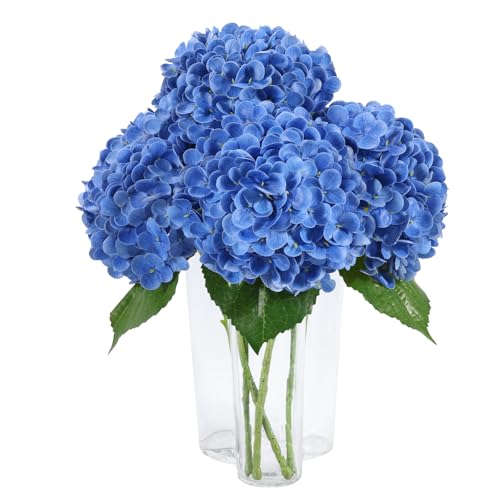DuHouse 3Pcs Hydrangea Artificial Flowers,Latex Real Touch Hydrangeas with Long Stems & Leaves for Home Decor Party Floral Arrangements Wedding Bouquets Centerpieces(Dark Blue) - color: Dark Blue, size: 3pcs