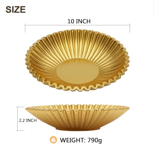 Gold Decorative Bowl - Stylish Resin Bowl - Key and Purse bowls for Entryway Table - Modern Accent Decor for Home - Ruffle Coffee Table Centerpiece (Gold, 10 inch) - color: Gold, size: 10 inch