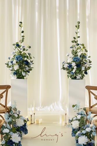 Ling's moment 36" Tall Free Standing Artificial Flowers Arrangements 2 pcs Wedding Arch Altar Stage Decorations Dusty Blue Navy for Ceremony Reception Silk Rose Fake Floral Party Outdoor Beach Decor - color: Blu-dusty Blue & Navy