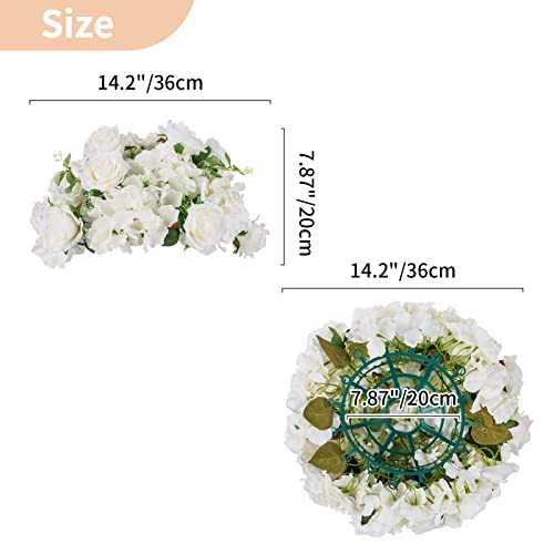 NUPTIO Flower Balls for Wedding Centerpieces - 2 Pcs 14.2 inch Diameter Fake Flower Ball Arrangement Bouquet Party Centerpieces for Tables - White Rose Bouquet Centerpiece Flowers for Wedding Table - color: White, size: 14.2" Diam - 2 PCS