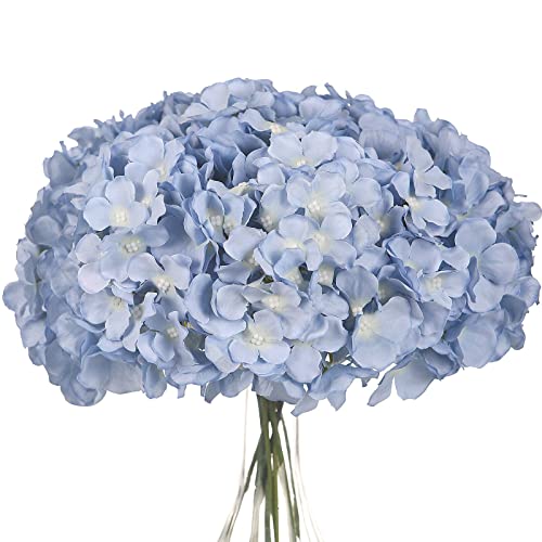10PCS Artificial Hydrangea Flowers, Fake Hydrangea Silk Flowers Heads with Stems for Wedding Home Party Shop Baby Shower Decoration-Light Blue - color: New-light Blue