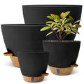 12"/10"/9"/8" Self Watering Pots with Visual Water Window,Extra Large Self Watering Plant Pots with Drainage Holes & Saucers,Black Planters for Indoor Plants,4-Pack - color: Black