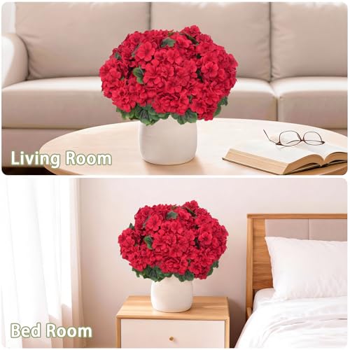 8 Pcs Artificial Geraniums Flowers for Outdoor Spring Summer Decor - UV-Resistant & Realistic Silk Faux Plants for Garden Porch Patio Yard Balcony Home Kitchen Table Centerpieces Decoration, Red - color: Red
