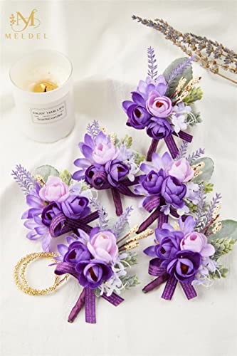 Purple Boutonniere for Men Wedding, Set of 6, Groom and Best Man Boutonniere for Wedding Ceremony Anniversary, Formal Dinner Party and Rustic Fall Wedding Marriage - color: Purple1# Boutonniere(set of 6)