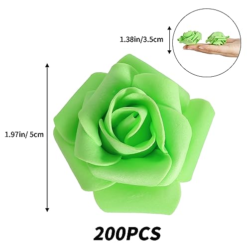 Artificial Roses,200PCS Foam Roses 1.97in Rose Flower Heads Craft Flowers for DIY Wedding Party Home Decoration(Light Green) - color: Light Green