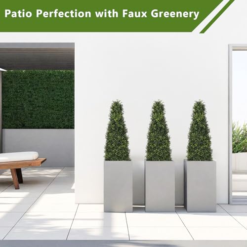 4ft Artificial Boxwood Topiary Trees (Set of 2) - UV Resistant Faux Plants Outdoor, Realistic 48in Fake Potted Bushes and Shrubs for Front Porch, Planter, Patio - Low Maintenance & Evergreen - color: Boxwood Dark Green, size: 48in