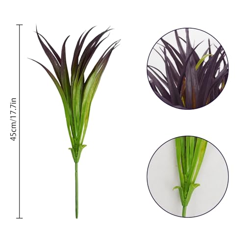 32 Pcs Artificial Grass Fake Grass Plants 17.3in Outdoor Plants UV Resistant Faux Greenery Stems for Home Window Garden Office Patio Pathway Front Porch Halloween Décor Light Green & Purple - color: Light Green & Purple, size: 32 Pcs