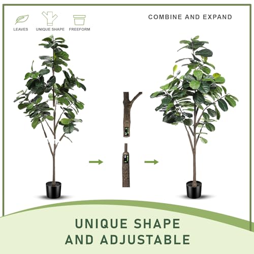 LYERSE Faux Fiddle Leaf Fig Tree 7ft - Artificial Ficus Lyrata Plant in Pot - Fake Fig Tree for Indoor Modern Home House Office - size: 7ft
