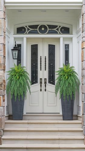 GnFlus Artificial Boston Fern 35 Inch Faux Fern with 50 Fronds, Realistic Ferns Artificial Plants Large Silk Fern Bush for Outdoor Indoor Hanging Planter, Porch Patio Home Farmhouse Garden Decor - size: 50 fronds