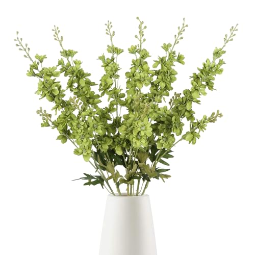 6PCS Green Flowers Artificial Delphinium, 34.25" Tall Green Stem Floral Faux Delphinium Silk Flowers for Tall Vase for Wedding Centerpieces Home Decor Indoor Outdoors - color: Green