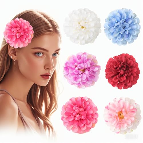 6 PCS Hawaiian Flower Hair Clips for Women Daisy Flower Hibiscus Hair Barrettes Hawaiian Artificial Accessories for Vacation Beach Party Boho Clips for Girls Wedding - color: White/Blue/Purple/Red/Pink/Pink White